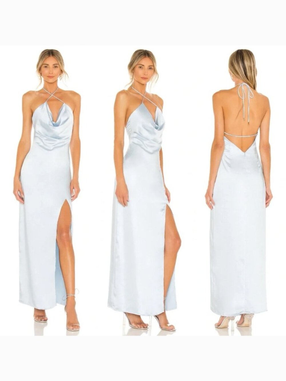 ELLIATT Satin Silk Aubrey Dress in Ice Blue